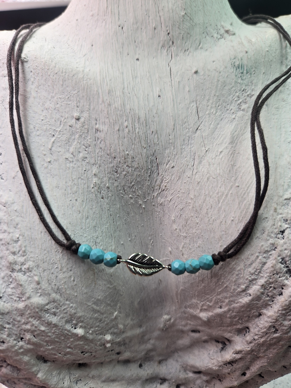 Sterling Silver Turquoise Beaded Leaf Pendant Necklace